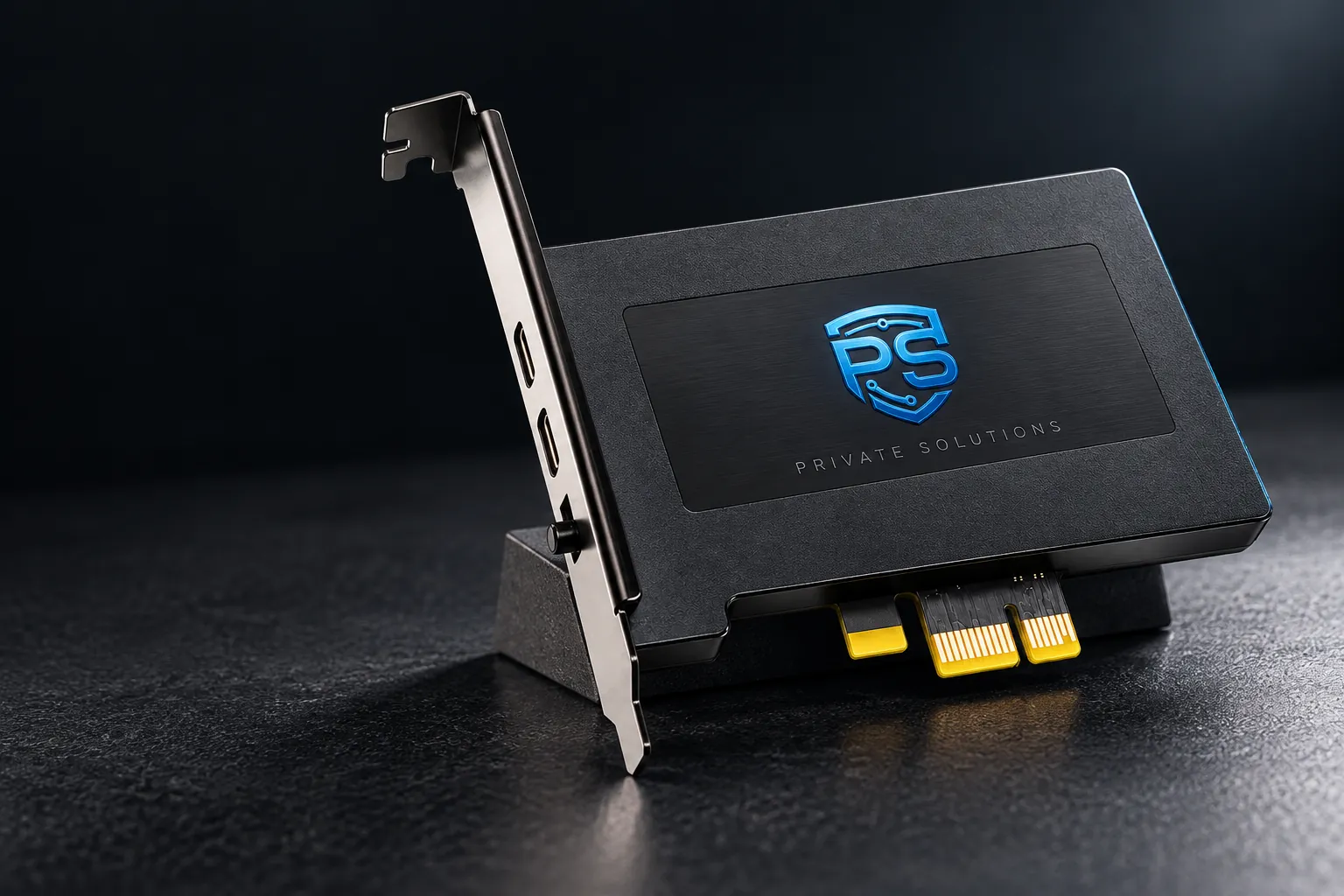 Private Solutions PCIe card with the PS shield logo