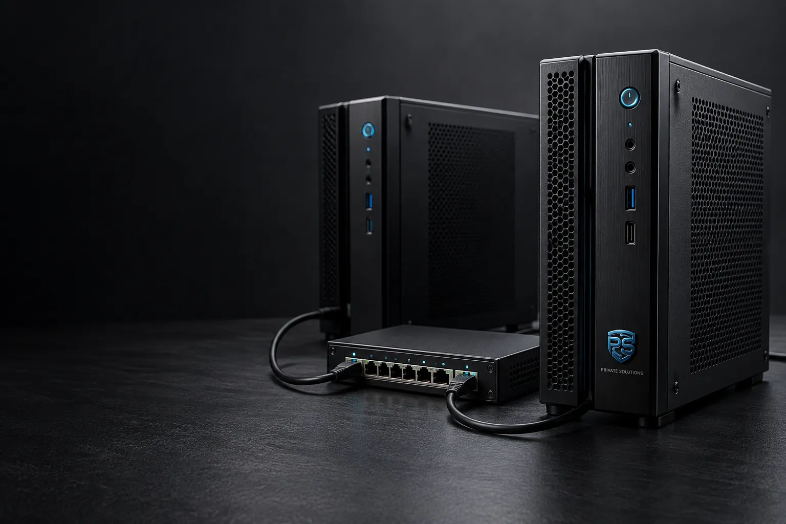 Private Solutions RDMA setup: two PCs linked through a network switch